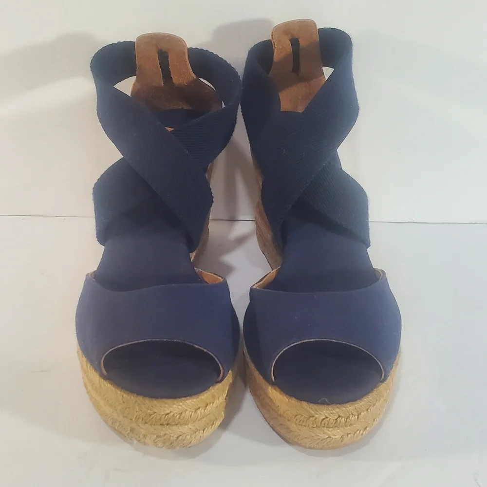 Tory Burch Blue Espadrille Platform Wedges Easy On Size 9